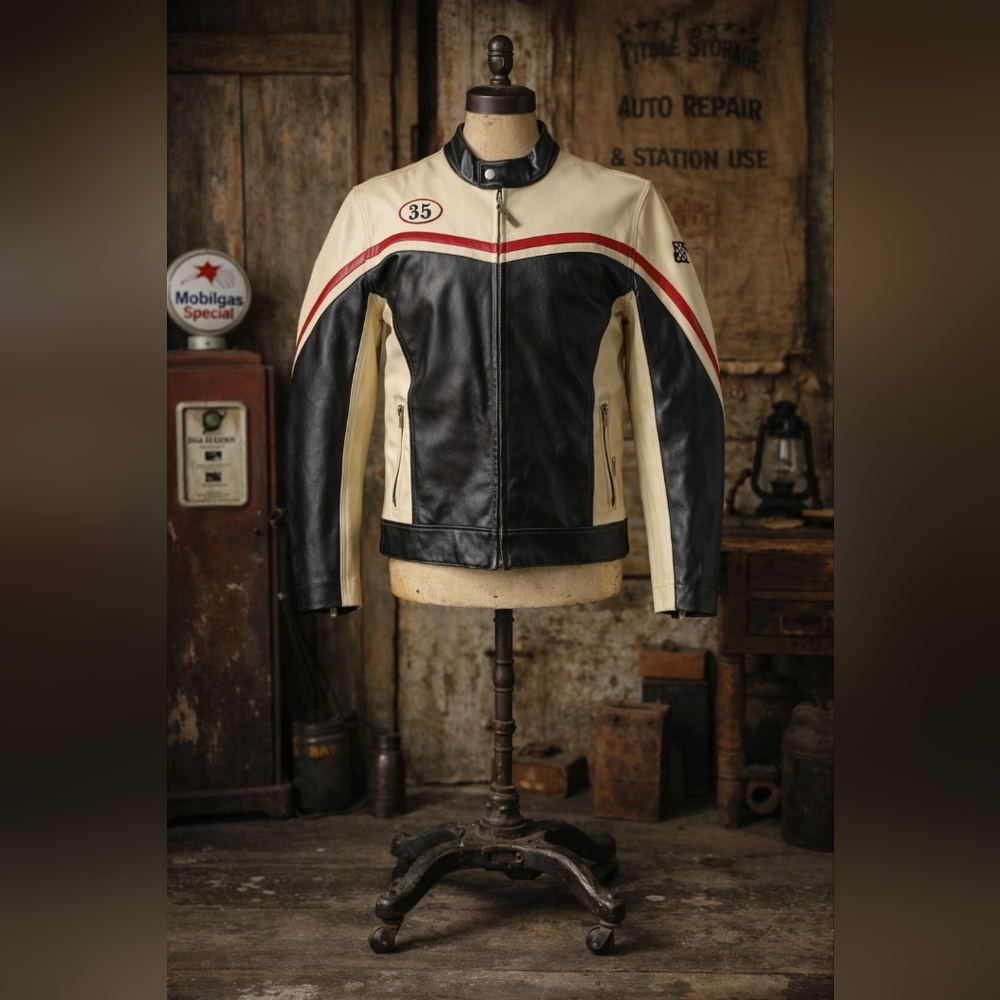 Vintage Bongo Racing Style Faux Leather Jacket – Men’s Large